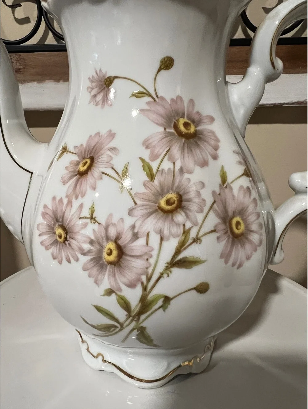 Vintage Mitterteich Bavaria Germany Cream Lavender Daisy Bell Teapot gold trim